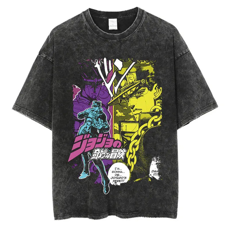 Vintage Washed TShirt Men Streetwear JoJo Bizarre Adventure Anime, different models