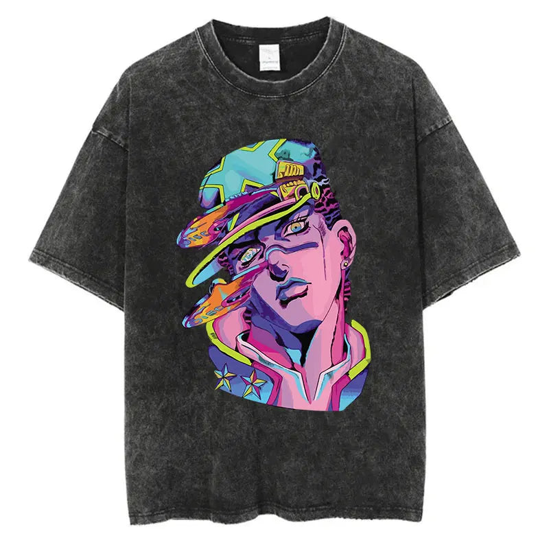 Vintage Washed TShirt Men Streetwear JoJo Bizarre Adventure Anime, different models
