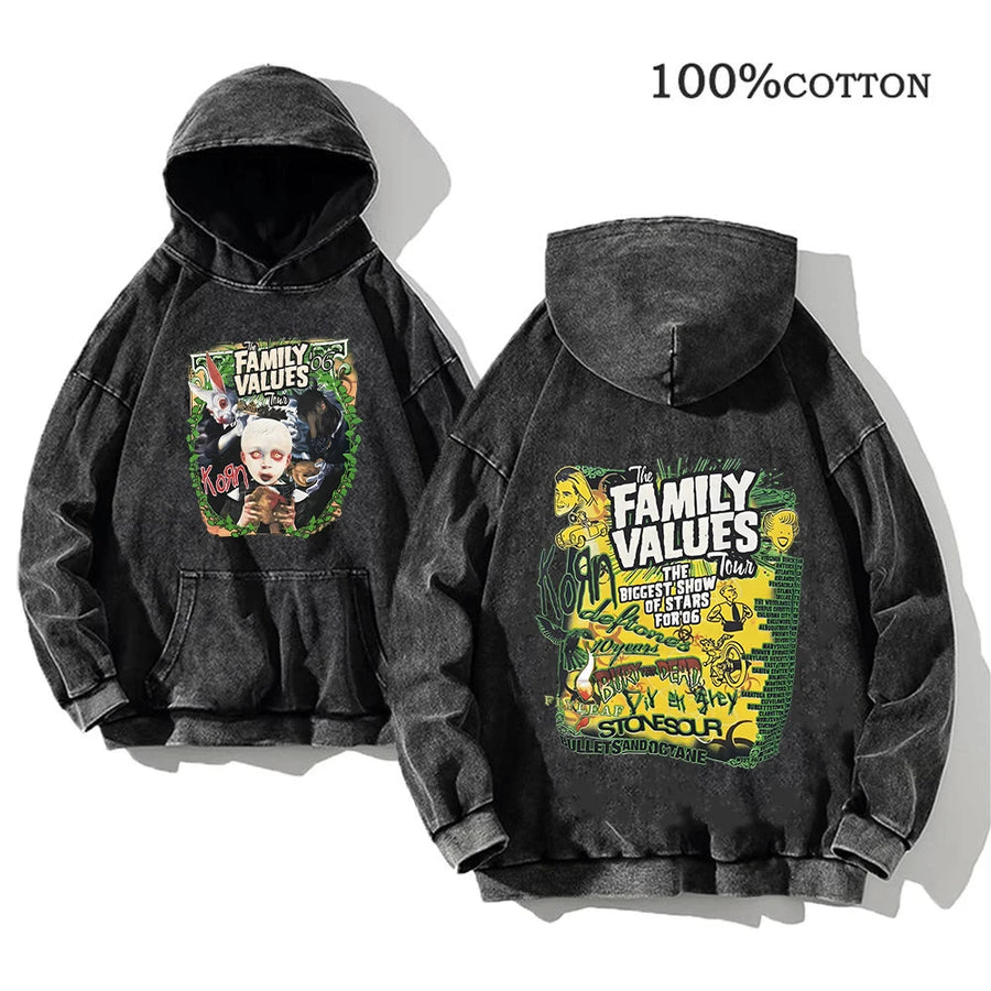 Korn Rock Band World Tour Hoodies Vintage Washed Men's  Y2K, different models