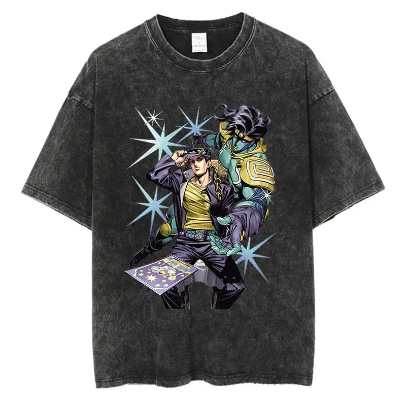 Vintage Washed TShirt Men Streetwear JoJo Bizarre Adventure Anime, different models