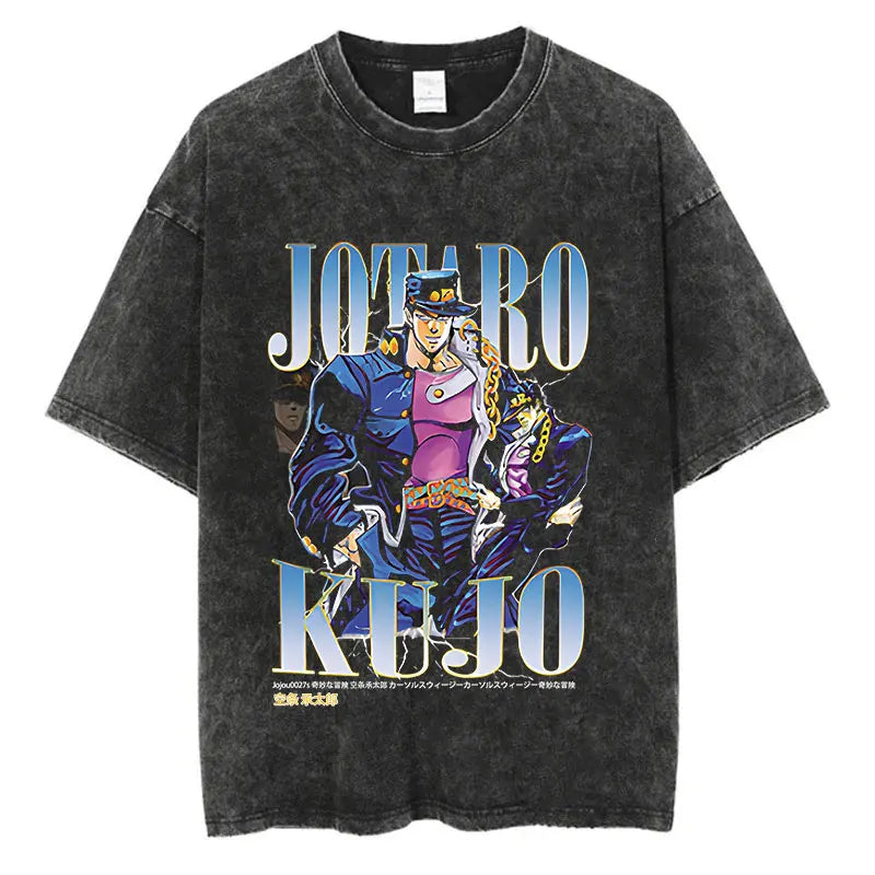 Vintage Washed TShirt Men Streetwear JoJo Bizarre Adventure Anime, different models