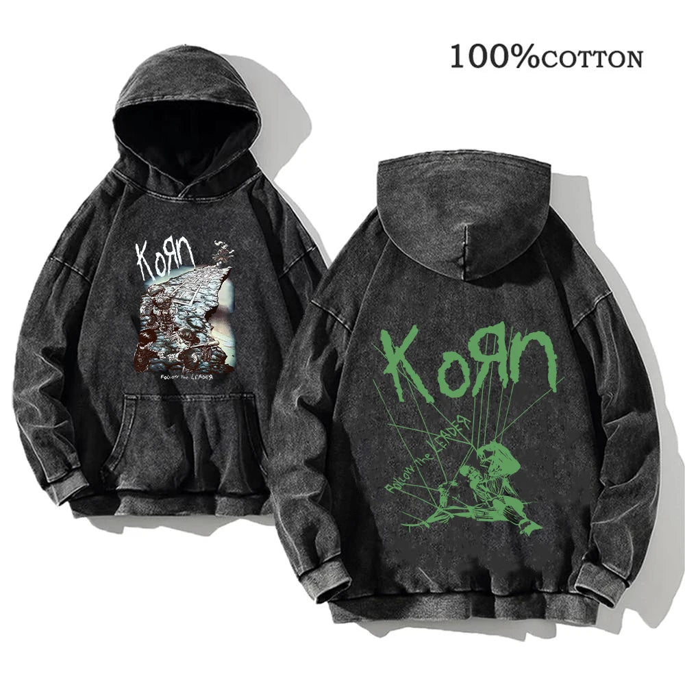 Korn Rock Band World Tour Hoodies Vintage Washed Men's  Y2K, different models