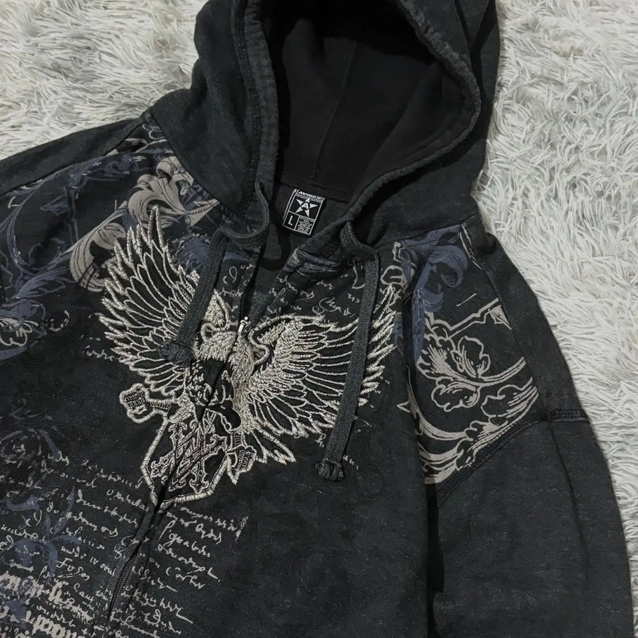 Oversized Pattern Printed Zipper Hooded Sweater Men Y2K Gothic 2026, different models