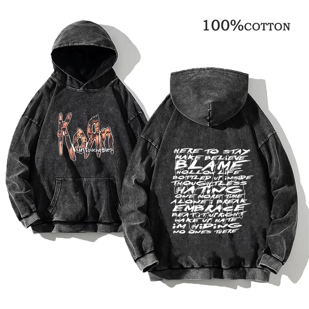 Korn Rock Band World Tour Hoodies Vintage Washed Men's  Y2K, different models