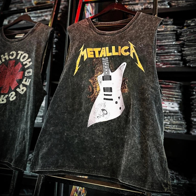 Rock Band Vintage Washed Men's T-shirt Tank Top, different models