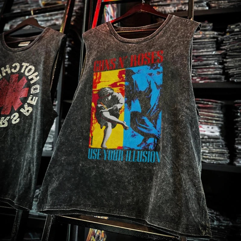 Rock Band Vintage Washed Men's T-shirt Tank Top, different models