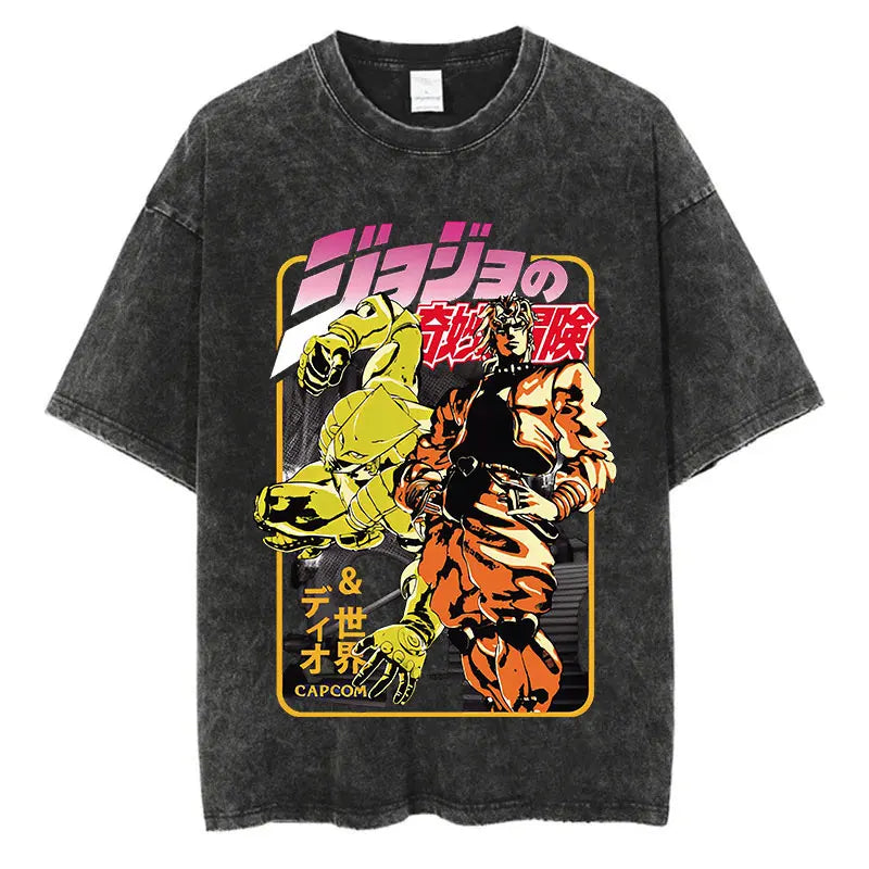 Vintage Washed TShirt Men Streetwear JoJo Bizarre Adventure Anime, different models