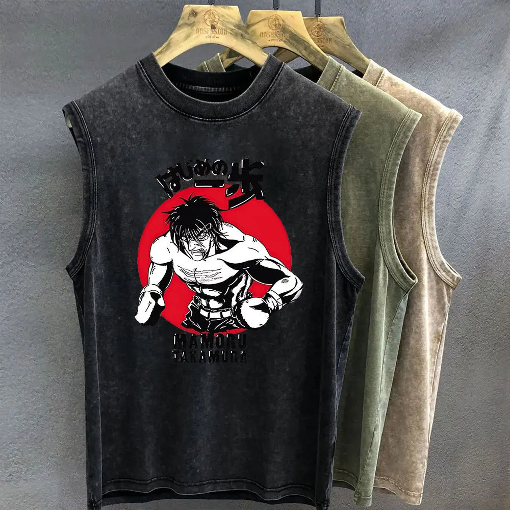 Men's Tank Top Anime Hajime No Ippo Oversized Gym  Vintage Wash Y2k, different models