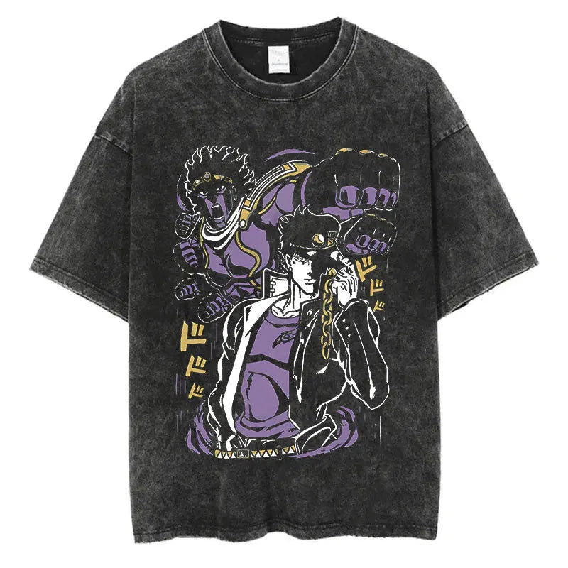 Vintage Washed TShirt Men Streetwear JoJo Bizarre Adventure Anime, different models