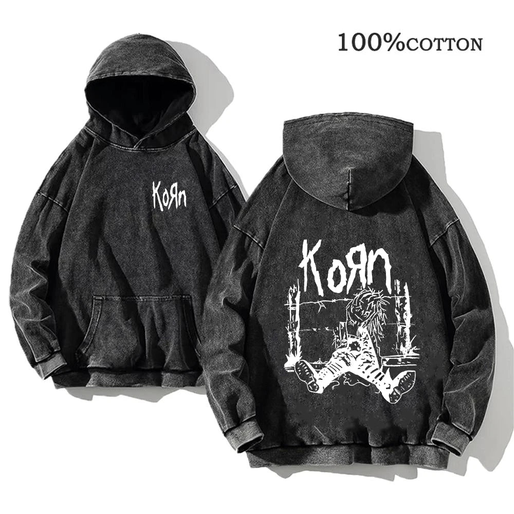 Korn Rock Band World Tour Hoodies Vintage Washed Men's  Y2K, different models